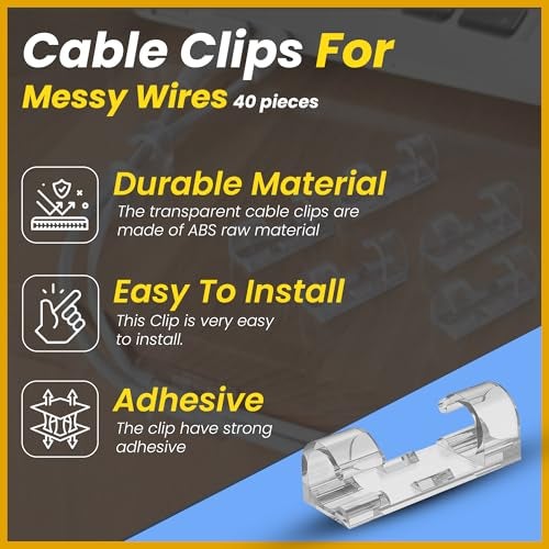 Homeaura 40 Pcs Cable Clips for Wire Management on Wall | Self-Adhesive Wire Organizer Clips for Wall Desk Office Home | Heavy Duty Cable Clips for Laptop Computer | Transparent Wire Clips (9mm) - Image 2