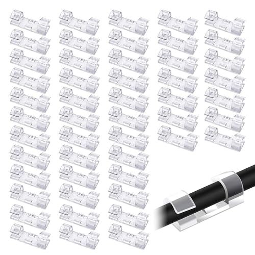 Homeaura 40 Pcs Cable Clips for Wire Management on Wall | Self-Adhesive Wire Organizer Clips for Wall Desk Office Home | Heavy Duty Cable Clips for Laptop Computer | Transparent Wire Clips (9mm) - Image 1