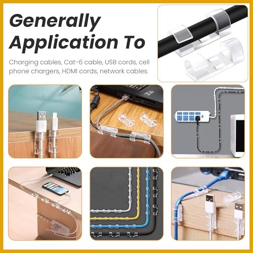Homeaura 40 Pcs Cable Clips for Wire Management on Wall | Self-Adhesive Wire Organizer Clips for Wall Desk Office Home | Heavy Duty Cable Clips for Laptop Computer | Transparent Wire Clips (9mm) - Image 3