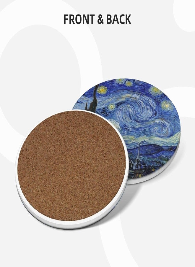 GERLNF Absorbent Ceramic Coasters for Drinks with Cork Base Art Coasters Set of 6 - Use 6 Famous Paintings, Unique Housewarming Gifts for Home Decorative (Round - Van Gogh - 1) - Image 2