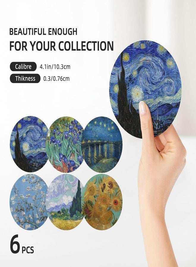 GERLNF Absorbent Ceramic Coasters for Drinks with Cork Base Art Coasters Set of 6 - Use 6 Famous Paintings, Unique Housewarming Gifts for Home Decorative (Round - Van Gogh - 1) - Image 3