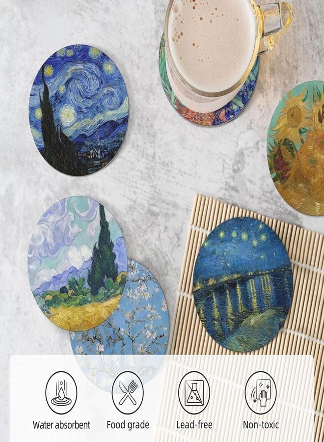 GERLNF Absorbent Ceramic Coasters for Drinks with Cork Base Art Coasters Set of 6 - Use 6 Famous Paintings, Unique Housewarming Gifts for Home Decorative (Round - Van Gogh - 1) - Image 5