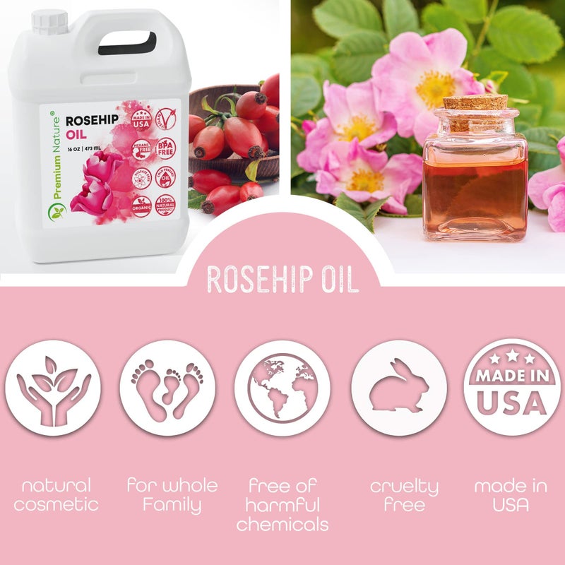 Premium Nature Rosehip Oil for Skin Face Body Hair Nails 16oz Cold Pressed Unrefined Rose Hip Seed Oils Moisturizing Facial Oils Bulk Aceite Rosa Mosqueta Puro 100 Organico Rose Oil For Face Oil For Dry Skin - Image 2