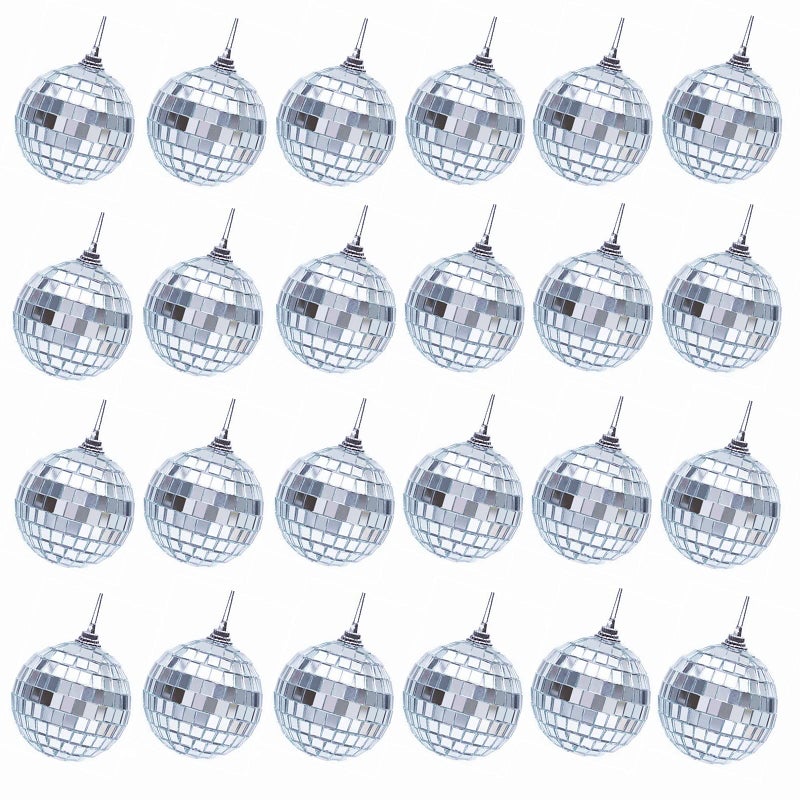 Transun Moo 24 Pack 16 Inches Silver Disco Ball Hanging Mirror Ball Ornaments for Party Wedding Christmas Tree Decoration