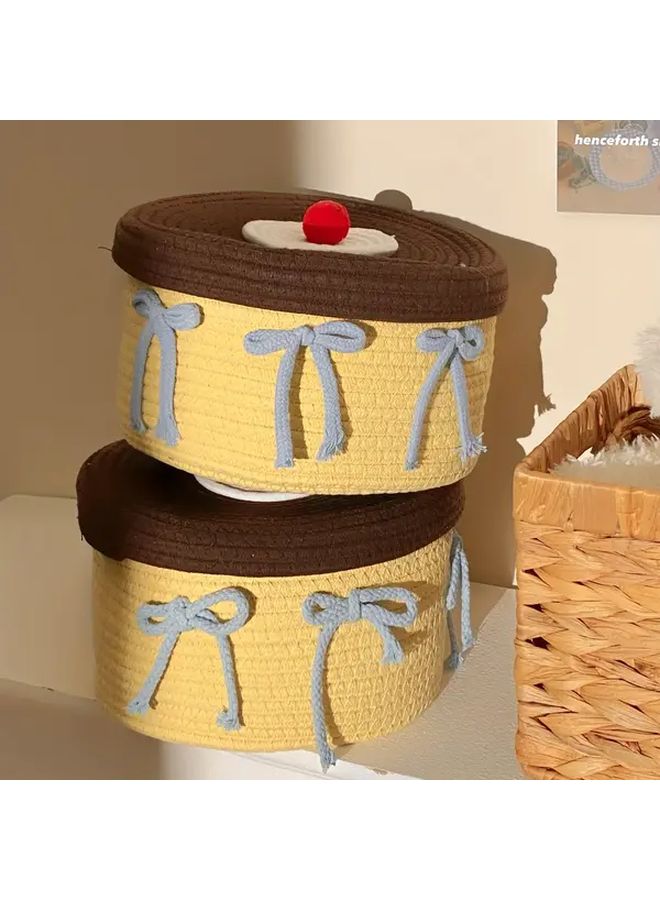 Handwoven Bohemian Storage Basket With Lid Purple Woven Fabric Multi Purpose Organizer For Home Parties Shelf Storage - Image 2
