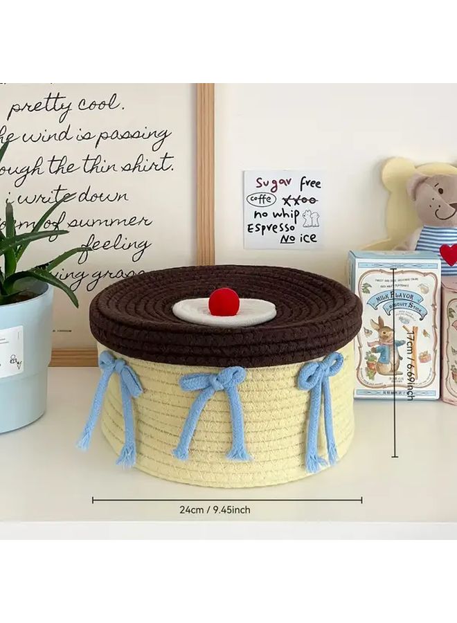 Handwoven Bohemian Storage Basket With Lid Purple Woven Fabric Multi Purpose Organizer For Home Parties Shelf Storage - Image 3