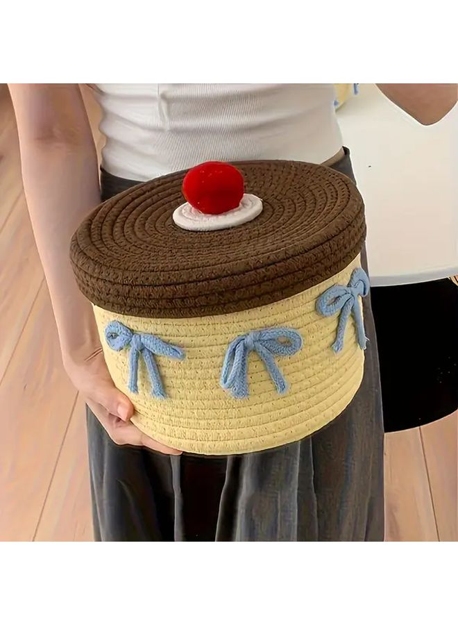 Handwoven Bohemian Storage Basket With Lid Purple Woven Fabric Multi Purpose Organizer For Home Parties Shelf Storage - Image 1