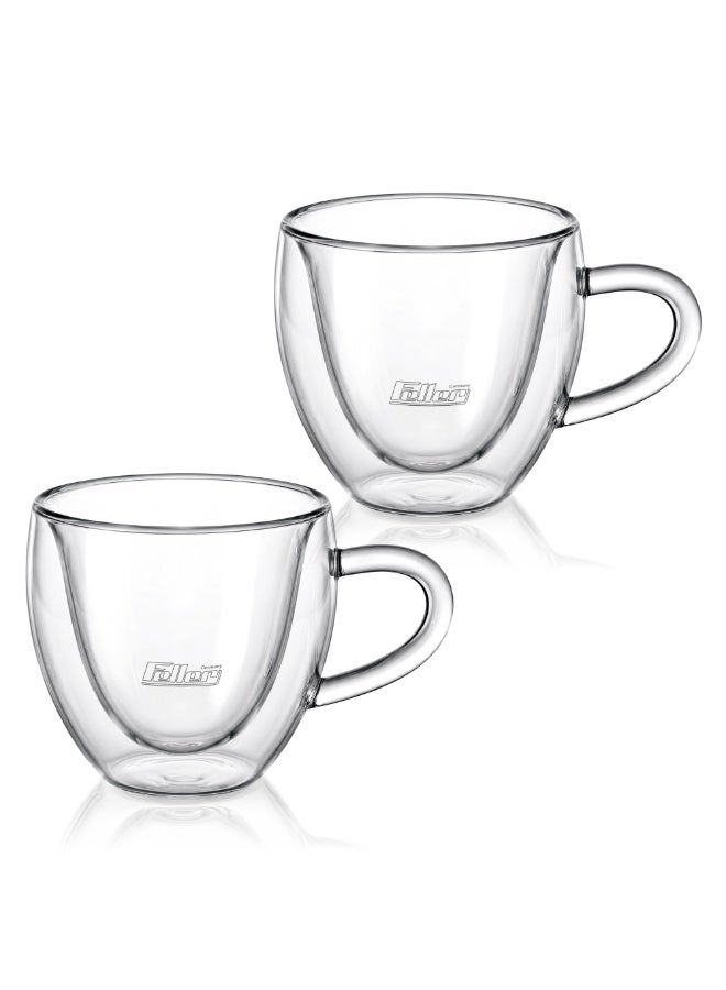 Feller Germany TG300 Double-Wall Glass Mugs Set of 2, 300ml Insulated Borosilicate Coffee Mugs with Handle for Latte & Cappuccino, Keeps Drinks Hot & Cold, Thermal Shock Resistant, BPA-Free - Image 2