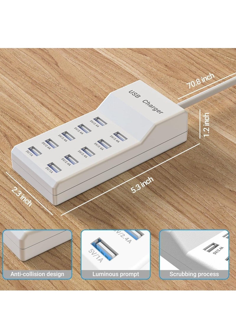JAJEEK USB Charging Station - 10 Ports USB Charger Dock with 70.8 Inch Extension Cord, Multi-Device Charging for Phones, Cameras, Bluetooth Headsets (2PC) - Image 4