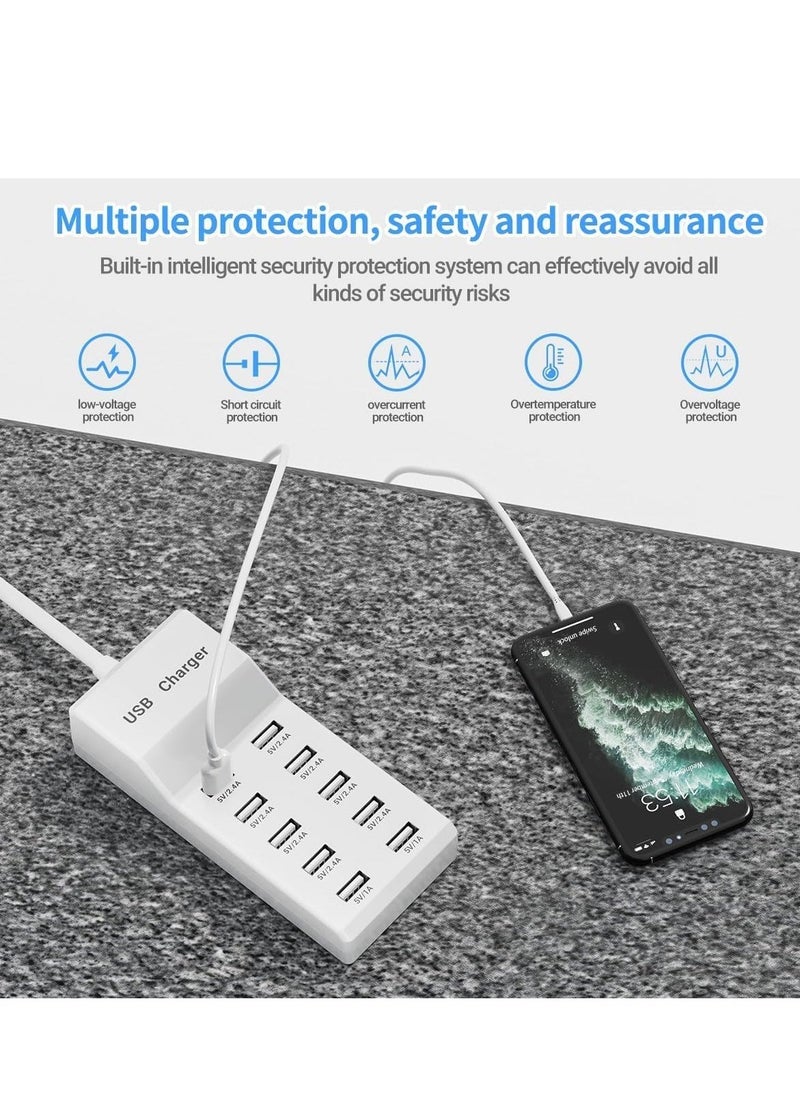 JAJEEK USB Charging Station - 10 Ports USB Charger Dock with 70.8 Inch Extension Cord, Multi-Device Charging for Phones, Cameras, Bluetooth Headsets (2PC) - Image 3