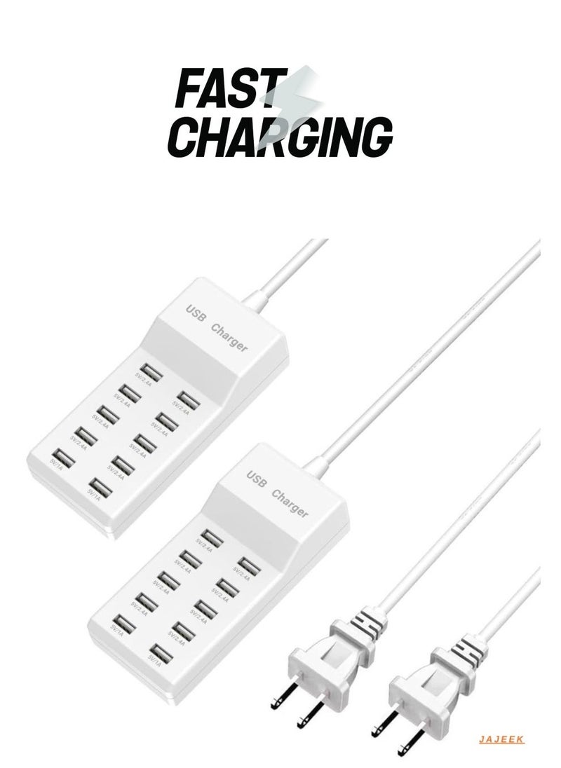 JAJEEK USB Charging Station - 10 Ports USB Charger Dock with 70.8 Inch Extension Cord, Multi-Device Charging for Phones, Cameras, Bluetooth Headsets (2PC) - Image 1