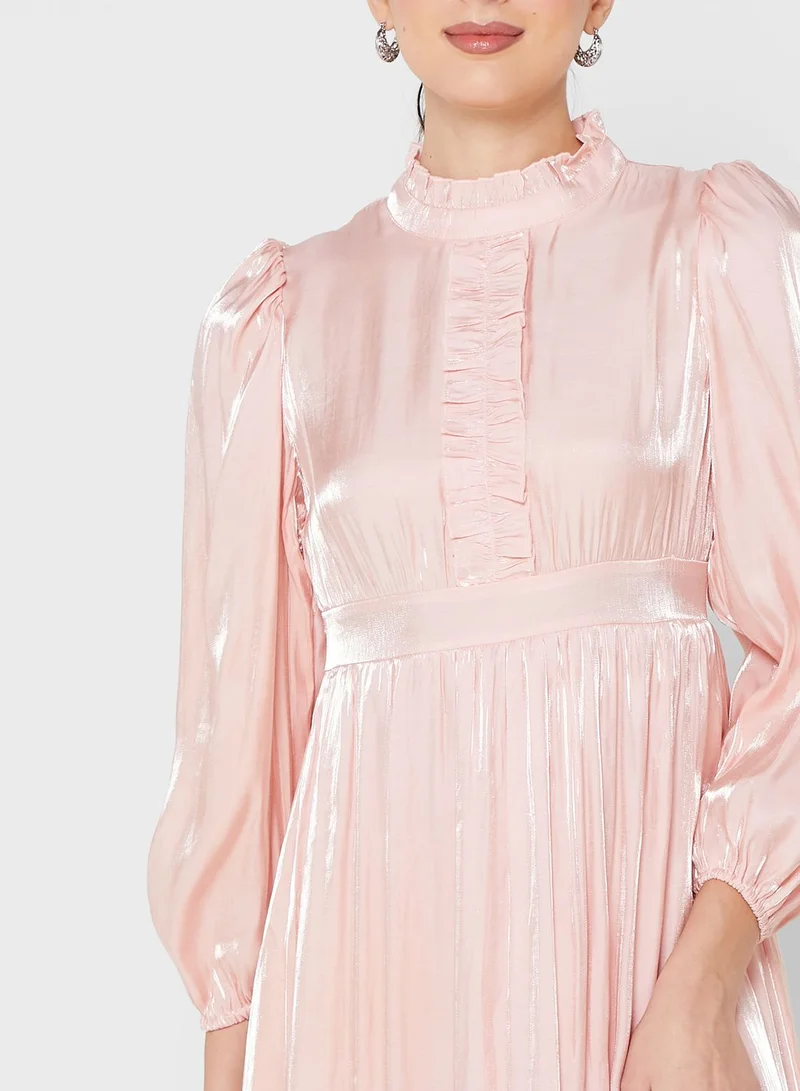 ELLA Ruffle Detail Satin Dress