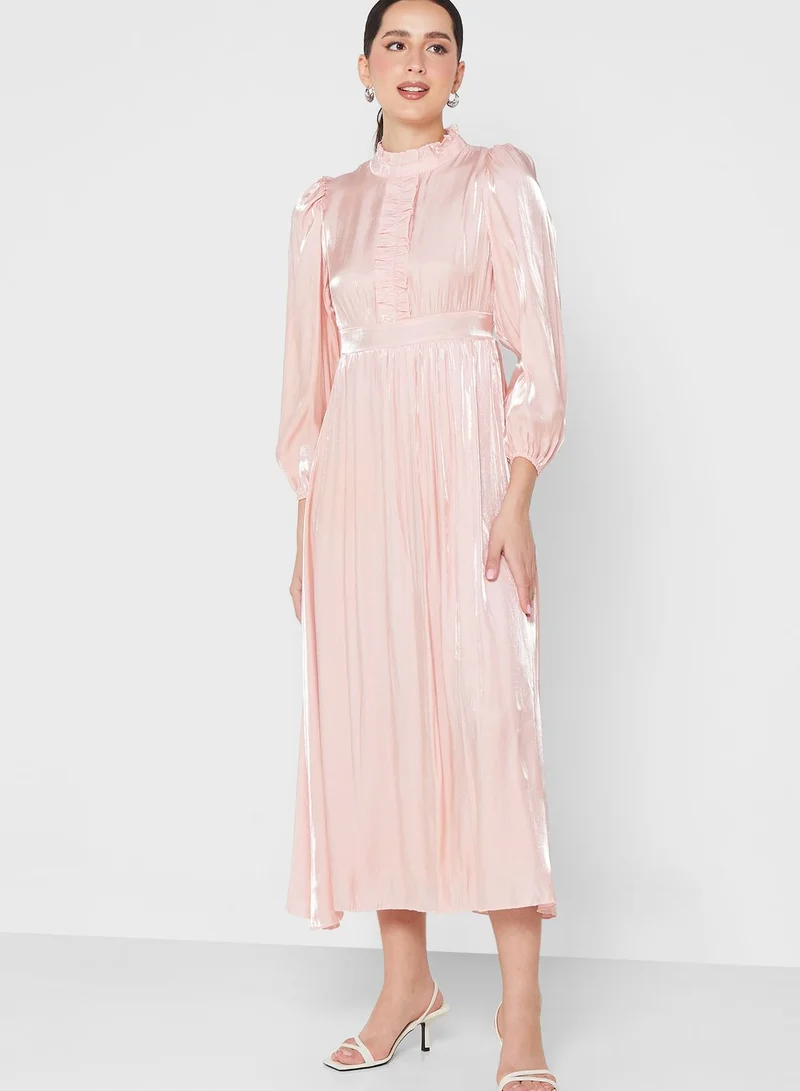 ELLA Ruffle Detail Satin Dress