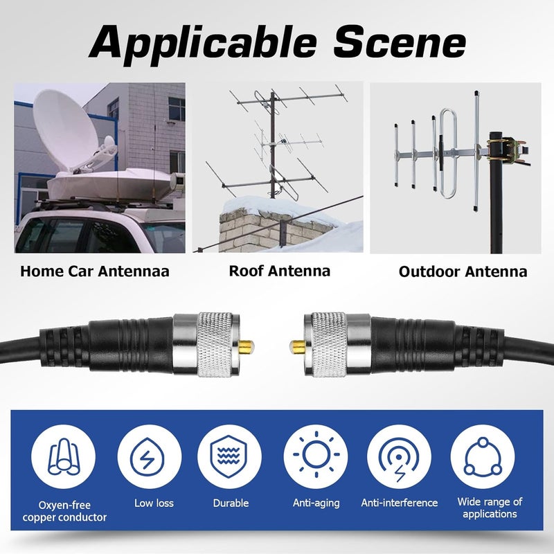 RFAdapter RG8x Coaxial Cable, CB Coax Cable, 50ft UHF PL259 Male to Male Low Loss CB Antenna Cables, 50 Ohm for HAM Radio, Antenna Analyzer - Image 4