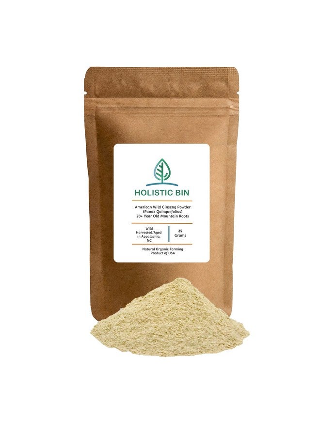 Holistic Bin Wild American Ginseng Powder Pure Organic Ginseng Supplement Made With Wild Harvested 20+ Year Old Roots From Appalachia (Panax Quinquefolius) ; No Fillers Or Additives (25 Grams) - Image 1