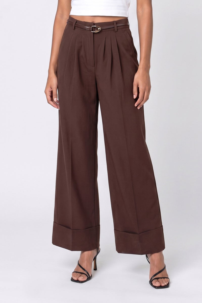 Threadbare Women Regular Fit Solid Wide Leg Pants, Dark Brown - Image 1