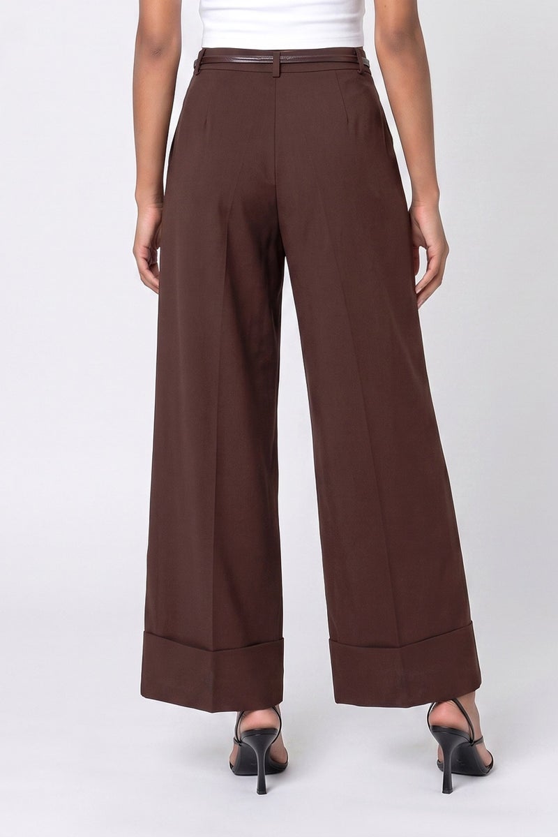 Threadbare Women Regular Fit Solid Wide Leg Pants, Dark Brown - Image 4