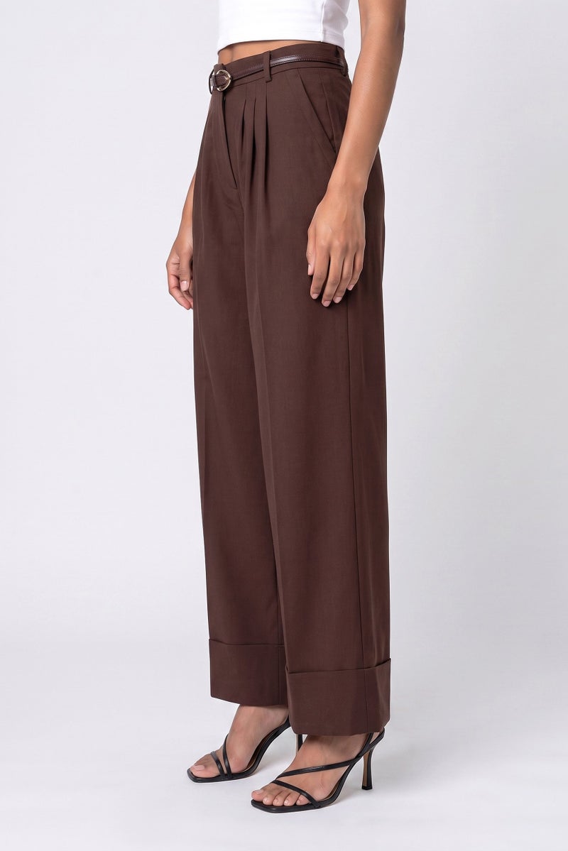 Threadbare Women Regular Fit Solid Wide Leg Pants, Dark Brown - Image 3