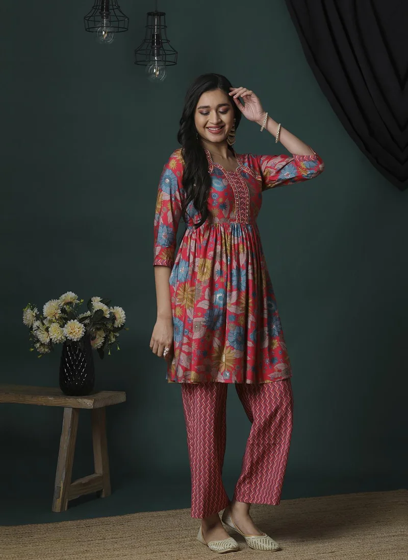 globus Globus Women Printed Three Quarter Sleeve Tunic & Trouser Co-Ords