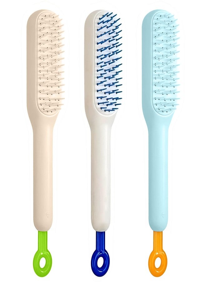 PRIME PICK مشط شعر مرن ذاتي التنظيف من برايم بيك - طقم من 3 قطع (أزرق، وردي، أبيض) | فرشاة فك تشابك الشعر بشعيرات قابلة للسحب | سهل التنظيف، لطيف على فروة الرأس - موديل PP-183 - Image 1
