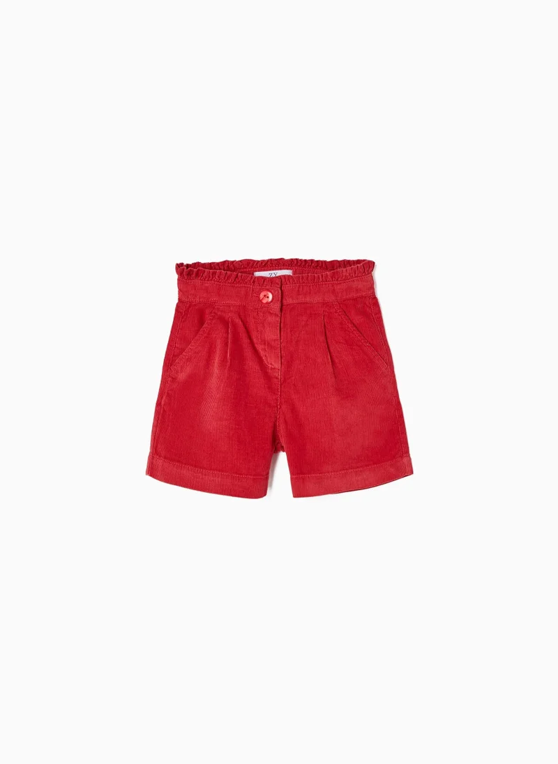 زيبي Corduroy Shorts with Frills for Girls, Red