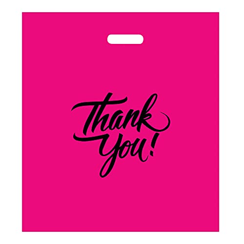Infinite Pack Pink 20"x20"(100pcs) Thank You Merchandise Bags, Die Cut Handles, Retail Shopping Bags for Boutique, Goodie Bags, Gift Bags Bulk, Favors, 2 Mil Reusable Plastic Bags - Image 1