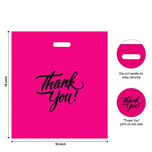 Infinite Pack Pink 20"x20"(100pcs) Thank You Merchandise Bags, Die Cut Handles, Retail Shopping Bags for Boutique, Goodie Bags, Gift Bags Bulk, Favors, 2 Mil Reusable Plastic Bags - Image 2