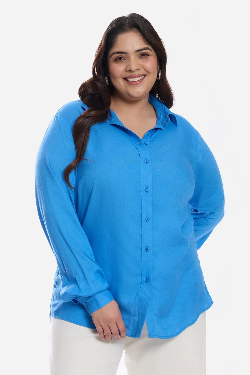 فيرجيو Solid Cotton Regular Button Down Plus Size Shirt for Women