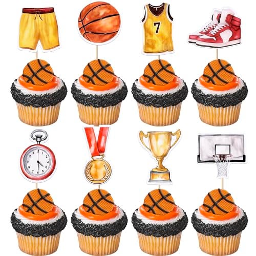 Rsstarxi 40 Pack Cupcake Toppers Trophies Slam Dunk Basketball Apparel Cake Decorations for Sports Theme Parties - Image 1