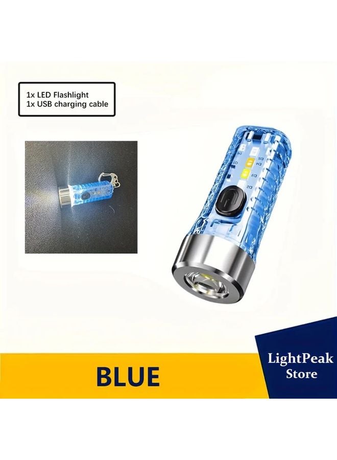 Blue Mini Keychain Flashlight USB Rechargeable 8 Mode Torch for Emergency Camping Work - Image 1