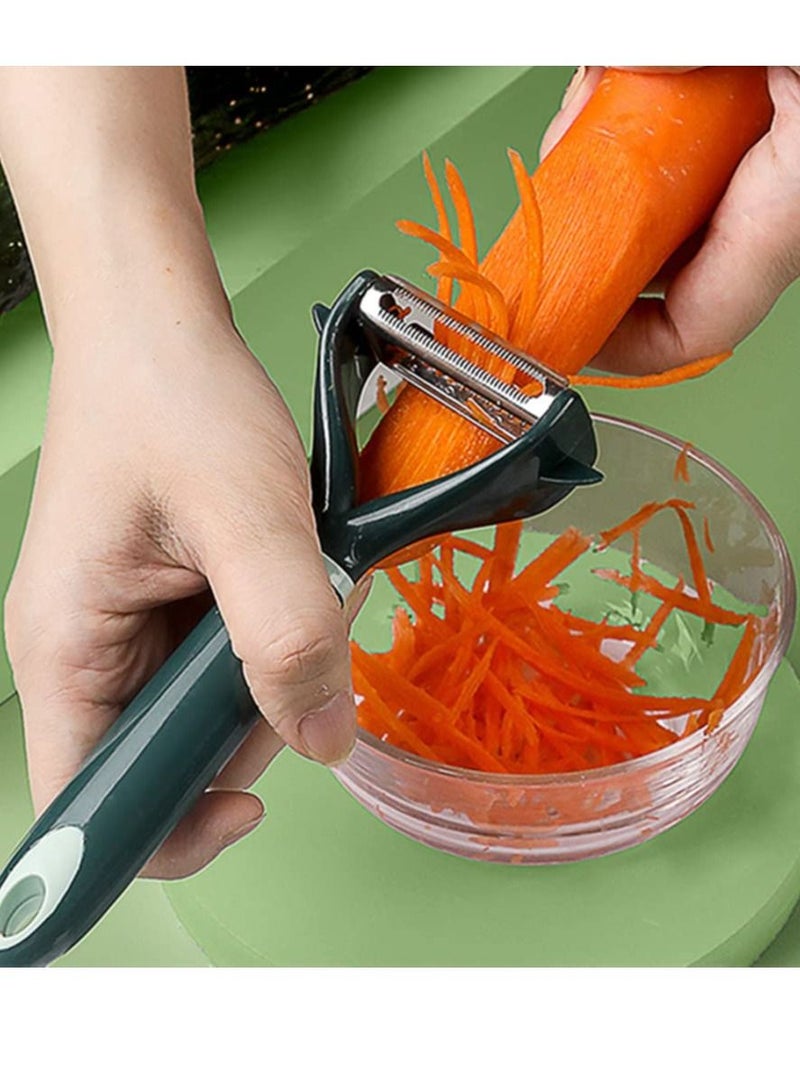 Peeler, Fruit and Vegetable Grater Portable Kitchen Gadgets Peeler 2-piece Set Stainless Steel Double-sided Serrated Shredding Tools for a Variety of Fruits Vegetables (green) - Image 2