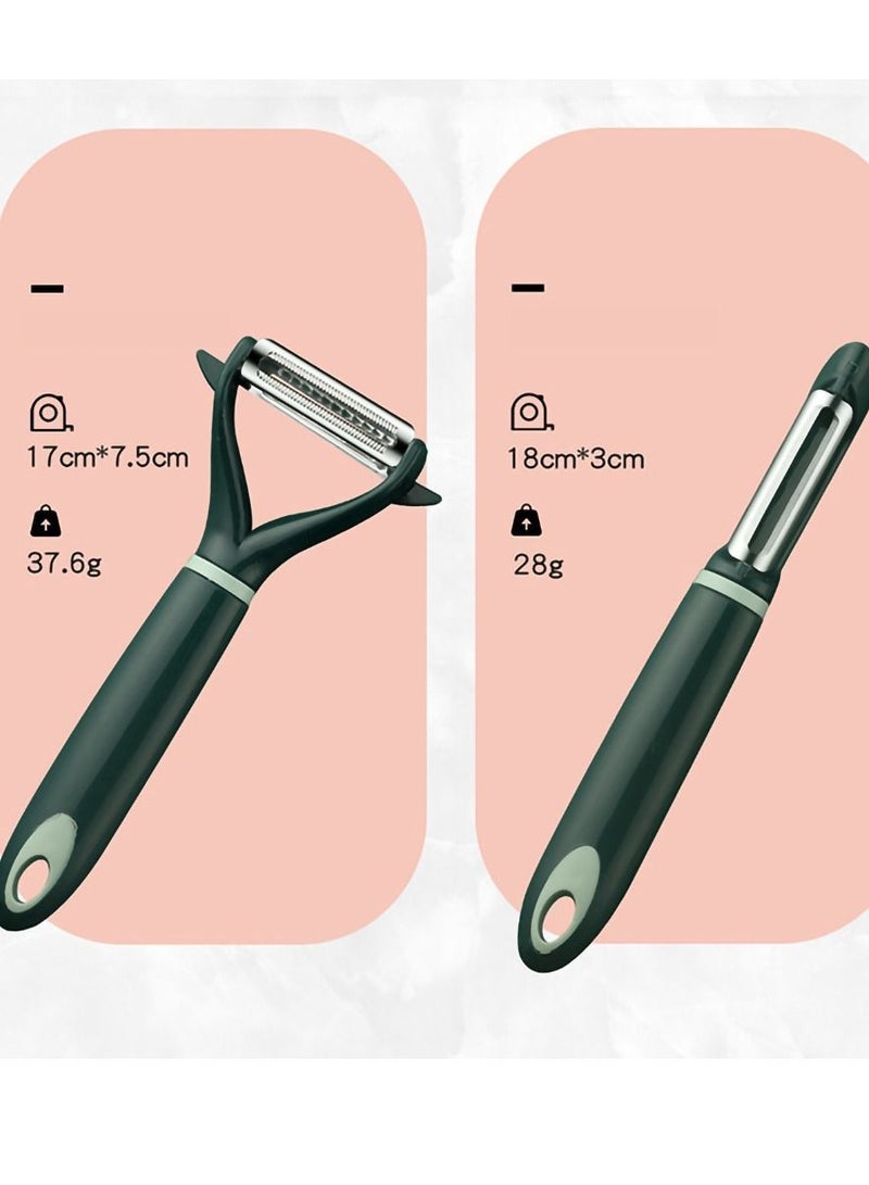 Peeler, Fruit and Vegetable Grater Portable Kitchen Gadgets Peeler 2-piece Set Stainless Steel Double-sided Serrated Shredding Tools for a Variety of Fruits Vegetables (green) - Image 4