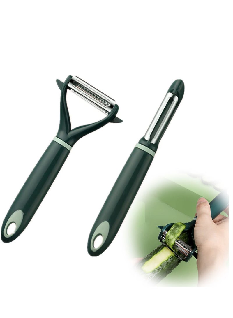 Peeler, Fruit and Vegetable Grater Portable Kitchen Gadgets Peeler 2-piece Set Stainless Steel Double-sided Serrated Shredding Tools for a Variety of Fruits Vegetables (green) - Image 1