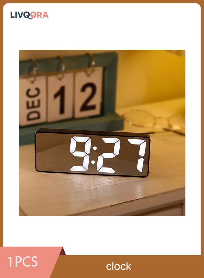 ليفقورا ساعة منبه رقمية LED حديثة بلمسة مرآة، شاشة عرض 15.75 سم، سطوع قابل للتعديل، عرض درجة الحرارة، تعمل عبر USB، ساعة مكتبية لديكور غرفة النوم - أسود، البطاريات غير متضمنة - Image 1