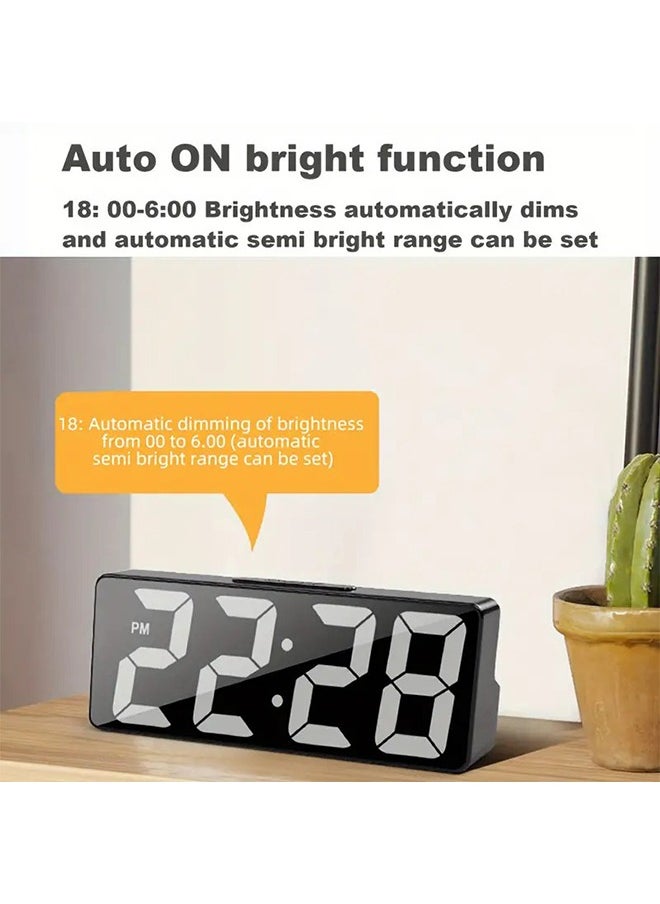 Modern LED Digital Alarm Clock with Mirror Finish,15.75cm Display, Adjustable Brightness, Temperature Display, USB Powered Desk Clock for Bedroom Decor - Black, Batteries Not Included  - Image 5