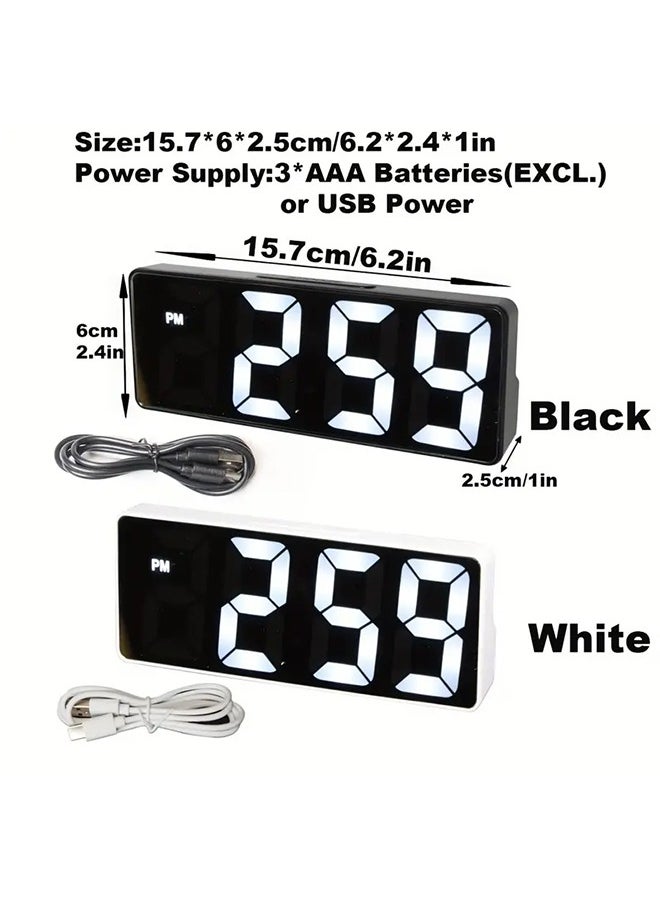 Modern LED Digital Alarm Clock with Mirror Finish,15.75cm Display, Adjustable Brightness, Temperature Display, USB Powered Desk Clock for Bedroom Decor - Black, Batteries Not Included  - Image 3