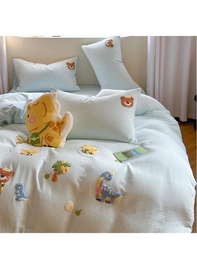 طقم ملاءات سرير مكون من 4 قطع بتصميم كارتوني أنيمي من القطن النقي A-Class بالتطريز، مجموعة مريحة، هدية ليوم الطفل، هدية عيد ميلاد - Image 1