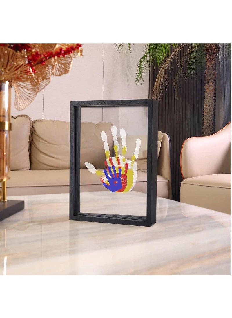 Hihonor Family Handprint Kit, DIY Craft Keepsake Wooden Frame, Endless Gift Set, Non-Toxic Paints, Transparent Sheets (Black) - Image 1