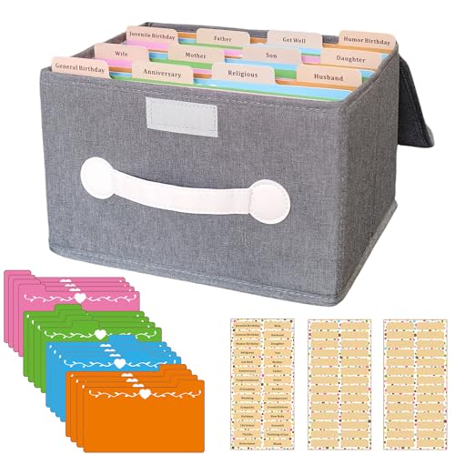 DOFFICE Greeting Card Organizer Storage Box with 16 Pcs Adjustable Dividers Storing 120 Cards with 84 Pcs Labels Grey 1 Pack - Image 1