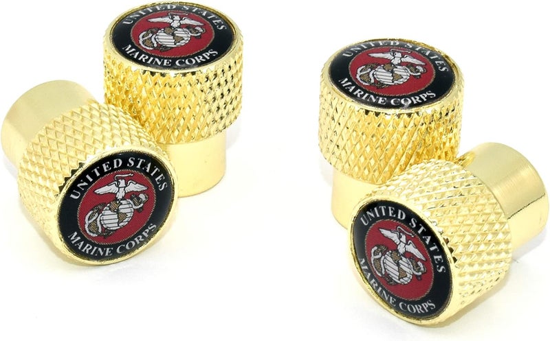 Elektroplate Officially Licensed United States Marine Corps Insignia Gold Aluminum Knurling Tire Valve Stem Caps | Universal Fit for Cars, Bikes, Trucks, RVs, Motorcycles, Trailers (Pack of 4) - Image 1
