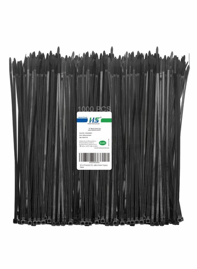 HS UV Protected Zip Ties 12 Inch (1000 Pack) Self Locking Plastic Ties 12 Inch Black Nylon Cable Ties 50 LBS,Outdoor Indoor Purpose - Image 1