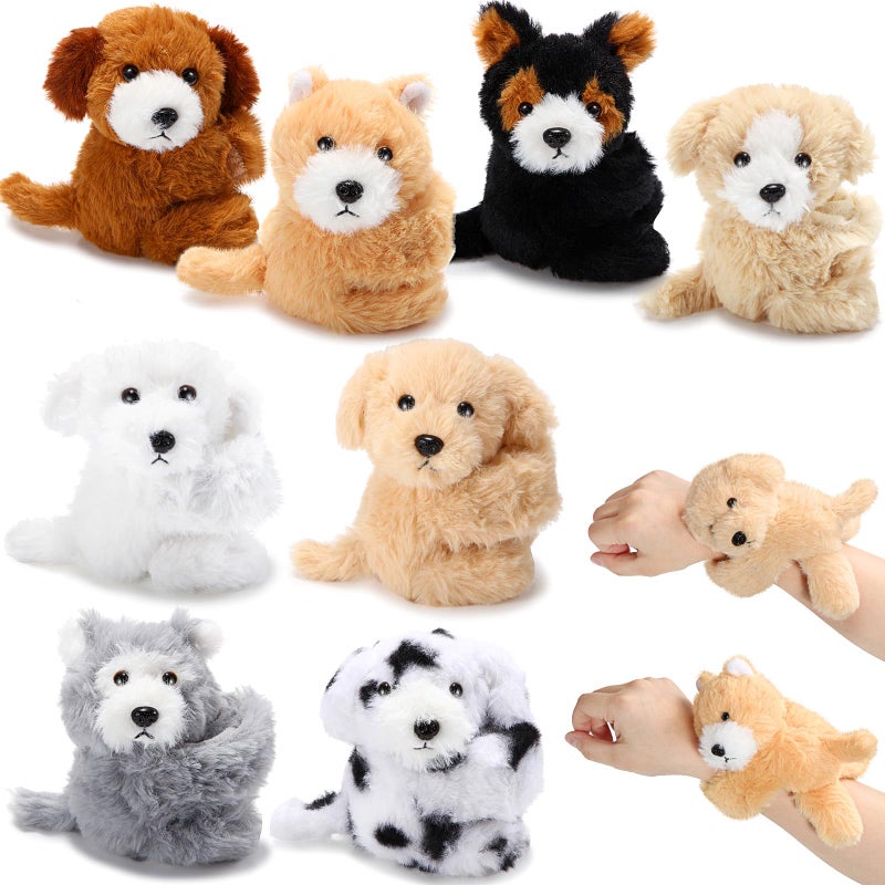 Jerify 8 Pcs Puppy Stuffed Animal Slap Bracelets for Kids Cute Plush Dog Wrist Snap Bracelets Bulk Birthday Gifts for Boys Girls Party Favors - Image 3