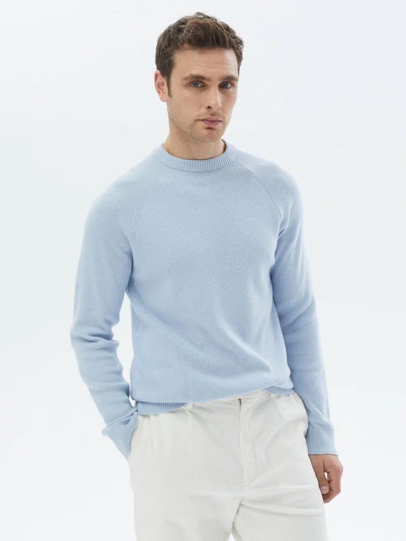 Kip Blue Crew Neck Patterned Sweater