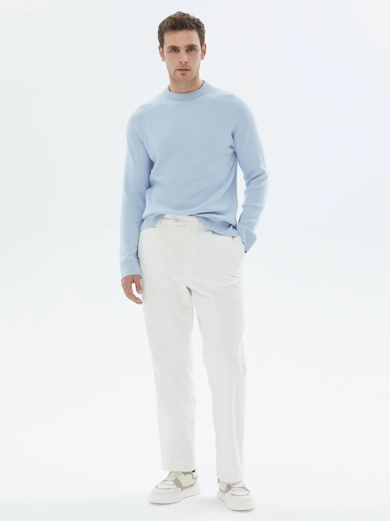 Kip Blue Crew Neck Patterned Sweater