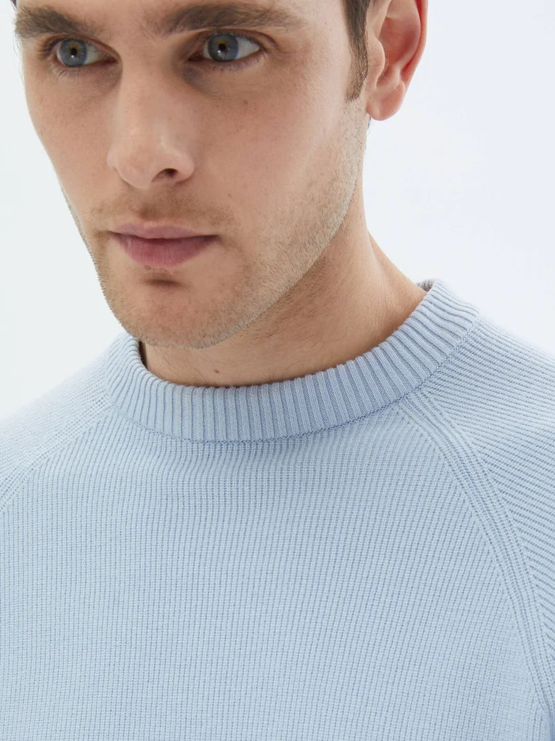 Kip Blue Crew Neck Patterned Sweater