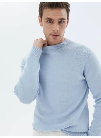 Kip Blue Crew Neck Patterned Sweater