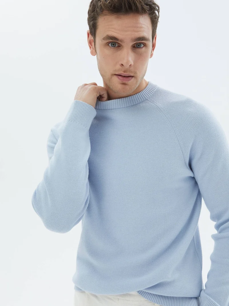 Kip Blue Crew Neck Patterned Sweater