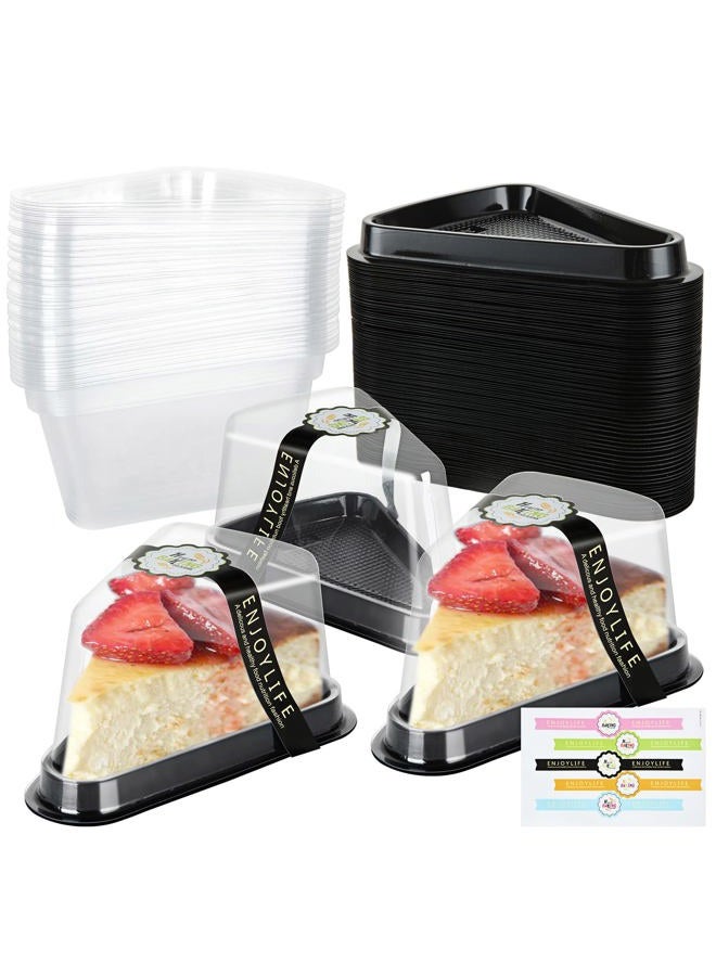 LISHINE 100 Pcs Cake Slice Containers with Lids Plastic Disposable Individual Pie Slice Containers Clear Cheesecake Containers Triangle Cake Boxes for Pie Slice Cheesecake Dessert - To Go, with Stickers - Image 1