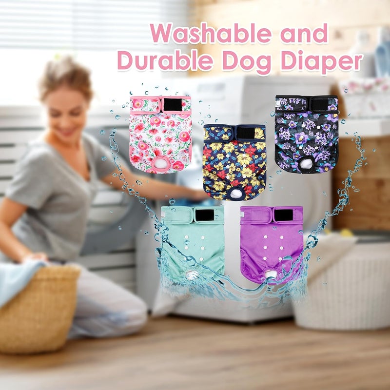 ZINGTERRA 5Pack Dog Diapers Washable,Reusable Female Diaper for Doggie,Highly Absorbent Dog Diaper,Adjustable Leakproof Puppy Diapers Skirt for Heat,Incontinence,Period Doggy Nappies - Image 5