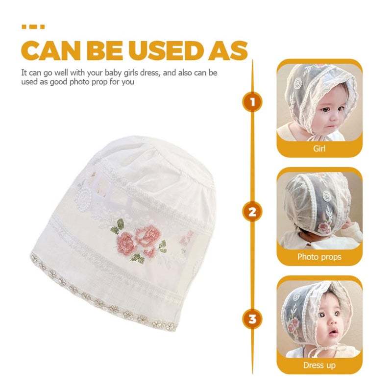 Newborn Baby Girl Sun Hat White Cotton UV Protection Summer Outdoor Photography Prop - Image 4